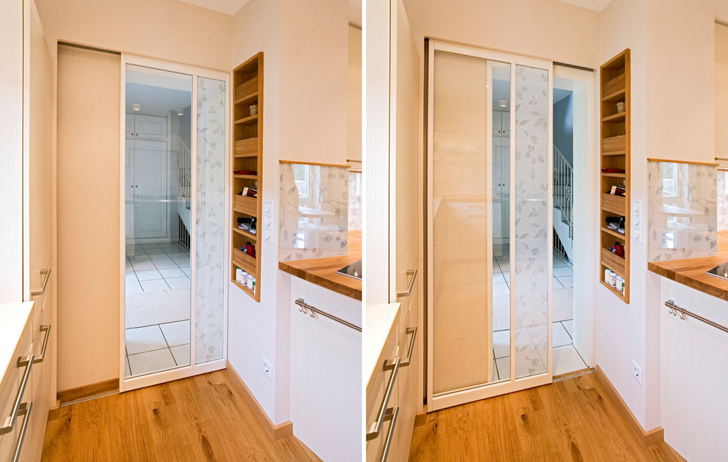 Gleittüren, Trennwände und Schrankmöbel von der Schreinerei WERNER AG im Eichenhaus Laufach